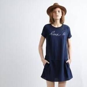 ZADIG & VOLTAIRE NAVY LOVE IS SILK DRESS SIZE SMALL